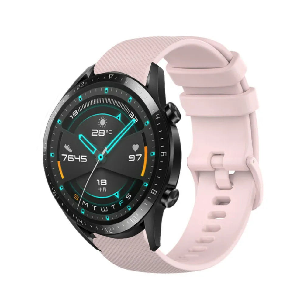 Premium Silicone Strap, pink, on a watch, 3/4 front view