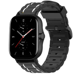 Silicone Strap 'Tough', black/white, on a watch, 3/4 front view
