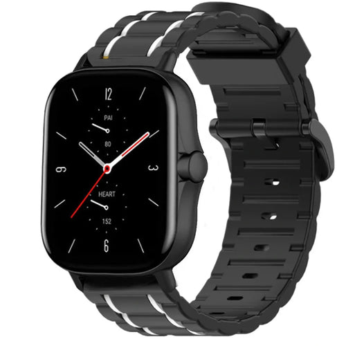 Silicone Strap 'Tough', black/white, on a watch, 3/4 front view