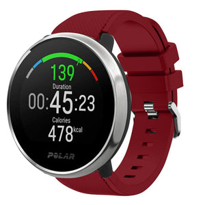 Twill Silicone Strap, burgundy, on a watch, 3/4 front view