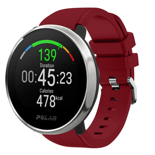 Twill Silicone Strap, burgundy, on a watch, 3/4 front view