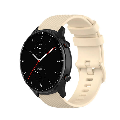 Premium Silicone Strap, beige, on a watch, 3/4 front view