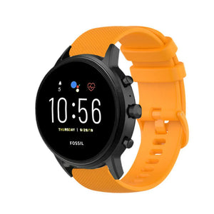 Premium Silicone Strap, orange, on a watch, 3/4 front view