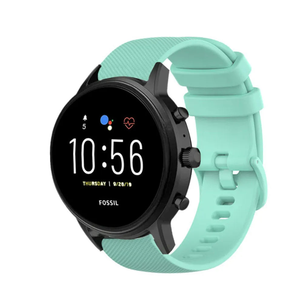 Premium Silicone Strap, aqua, on a watch, 3/4 front view