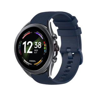Premium Silicone Strap, dark blue, on a watch, 3/4 front view