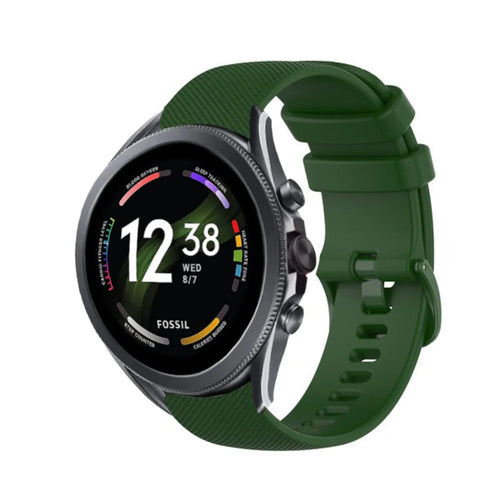 Premium Silicone Strap, army green, on a watch, 3/4 front view