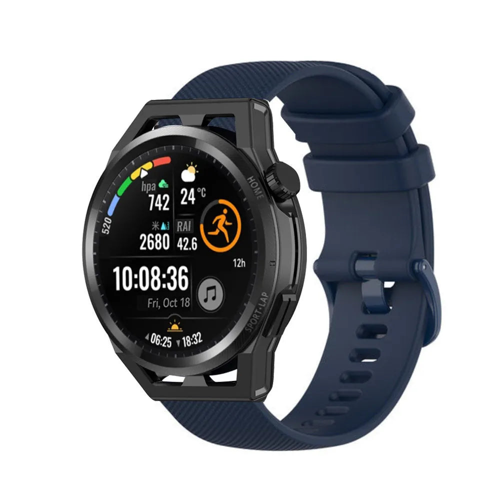 Premium Silicone Strap, dark blue, on a watch, 3/4 front view