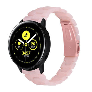 Metal Resin Strap, pink, on a watch, 3/4 front view