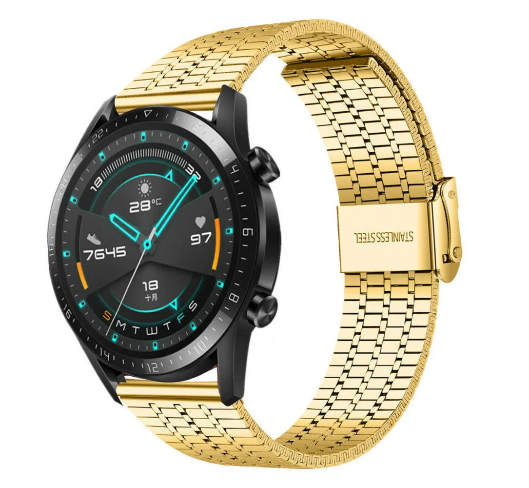 Fine Steel Strap, gold, on a watch, 3/4 front view