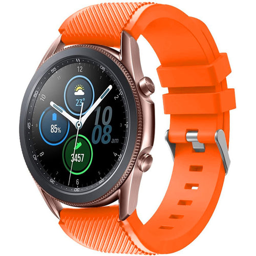 Twill Silicone Strap, orange, on a watch, 3/4 front view
