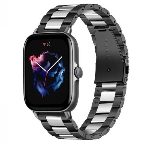 Steel Strap, black/silver, on a watch, 3/4 front view