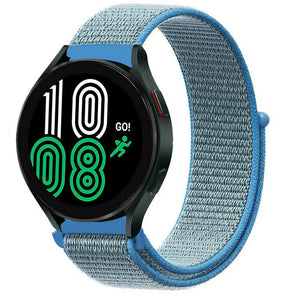 Nylon Strap, blue, on a watch, 3/4 front view