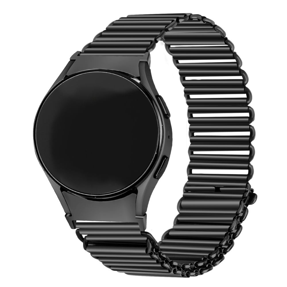 Steel Loop Strap, black, on a watch, 3/4 front view