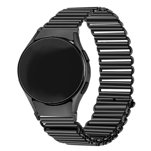 Steel Loop Strap, black, on a watch, 3/4 front view