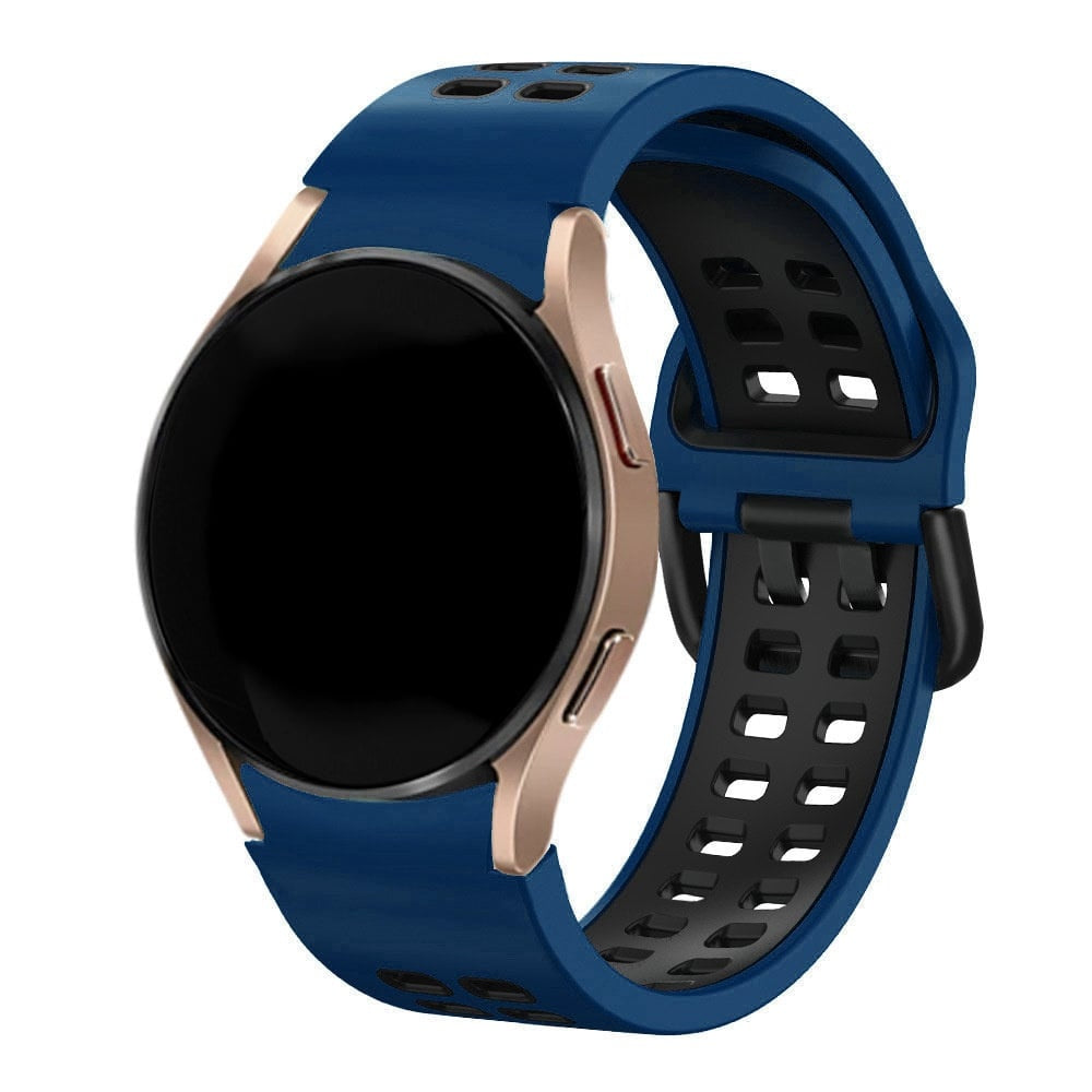 Silicone Squared Sport Strap, dark blue/black, on a watch, 3/4 front view