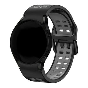 Silicone Squared Sport Strap, black/grey, on a watch, 3/4 front view