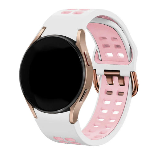 Silicone Squared Sport Strap, white/pink, on a watch, 3/4 front view