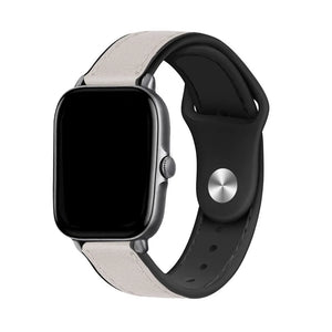Leather Hybrid Strap, white, on a watch, 3/4 front view