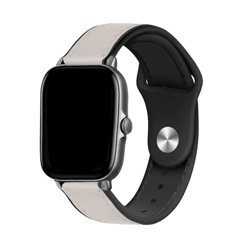 Leather Hybrid Strap, white, on a watch, 3/4 front view