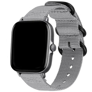 Nylon Buckle Strap, grey, on a watch, 3/4 front view