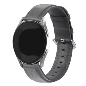 Leather Strap, dark grey, on a watch, 3/4 front view