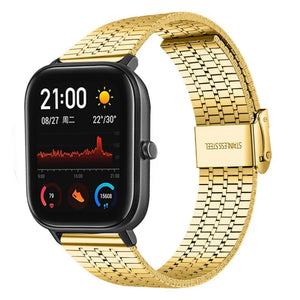 Fine Steel Strap, gold, on a watch, 3/4 front view