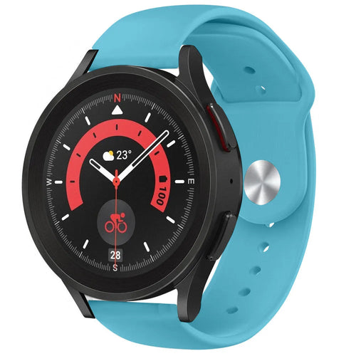 Silicone Sport Strap, light blue, on a watch, 3/4 front view