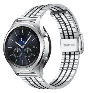 Fine Steel Strap, silver/black, on a watch, 3/4 front view