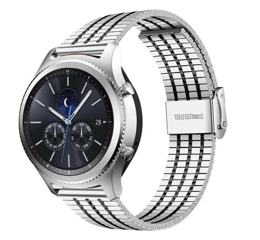 Fine Steel Strap, silver/black, on a watch, 3/4 front view