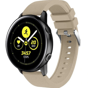 Twill Silicone Strap, beige, on a watch, 3/4 front view
