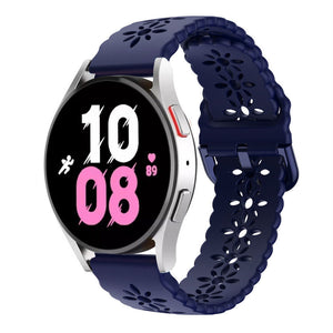 Patterned Silicone Strap, dark blue, on a watch, 3/4 front view