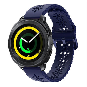 Patterned Silicone Strap, dark blue, on a watch, 3/4 front view