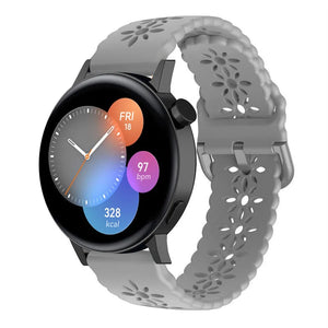 Patterned Silicone Strap, grey, on a watch, 3/4 front view