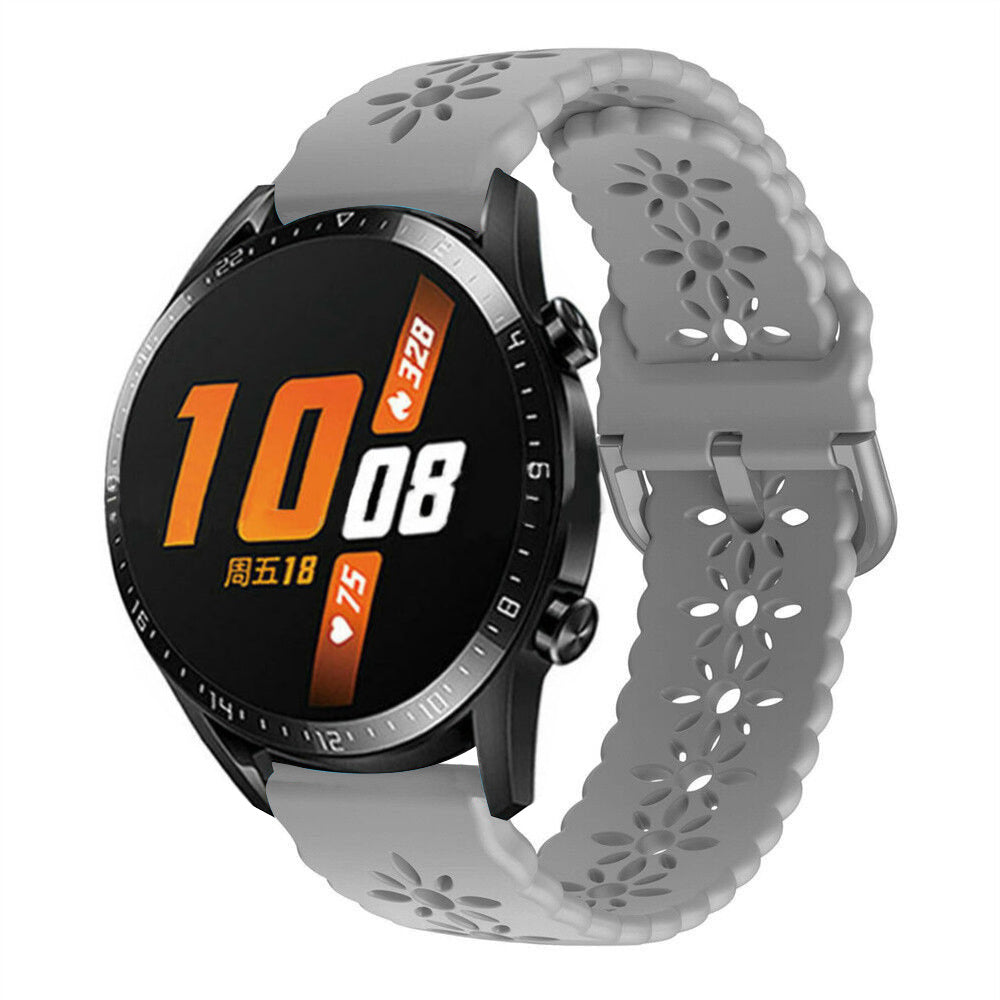 Patterned Silicone Strap, grey, on a watch, 3/4 front view