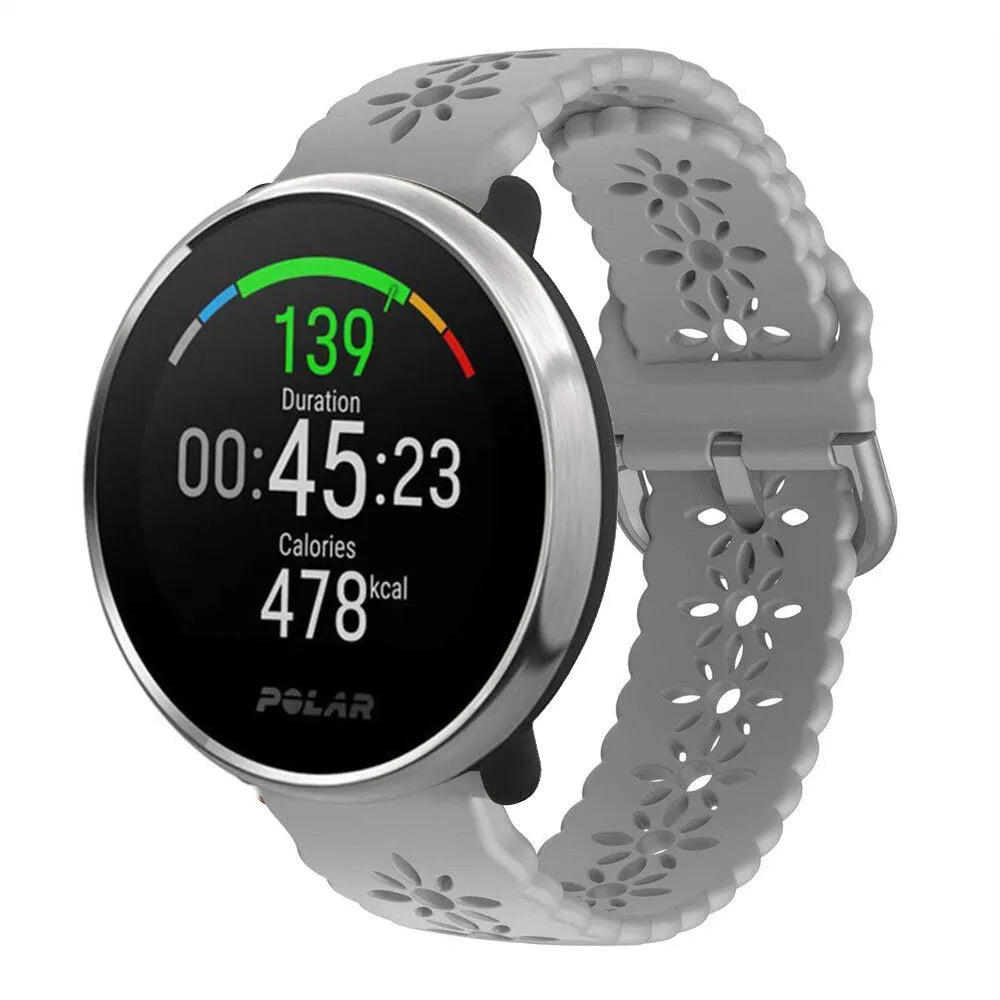 Patterned Silicone Strap, grey, on a watch, 3/4 front view