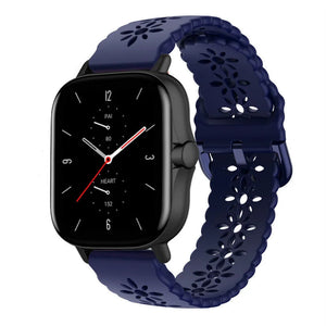 Patterned Silicone Strap, dark blue, on a watch, 3/4 front view