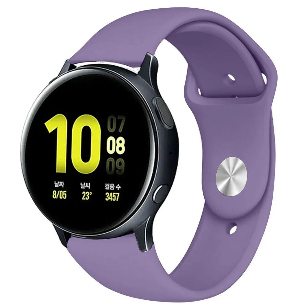 Silicone Sport Strap, lilac, on a watch, 3/4 front view
