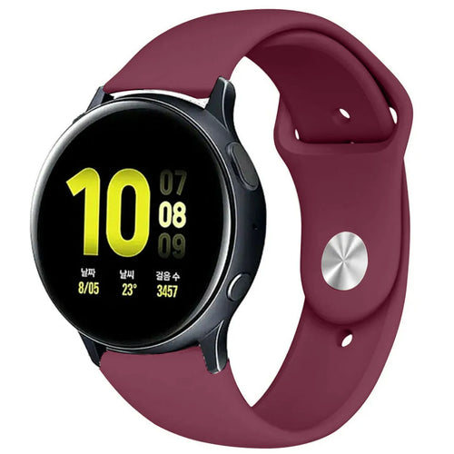 Silicone Sport Strap, burgundy, on a watch, 3/4 front view