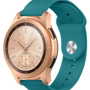 Silicone Sport Strap, green-blue, on a watch, 3/4 front view