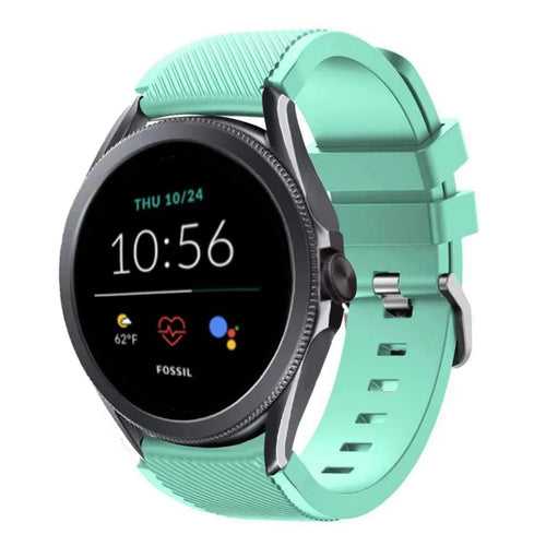 Twill Silicone Strap, aqua, on a watch, 3/4 front view