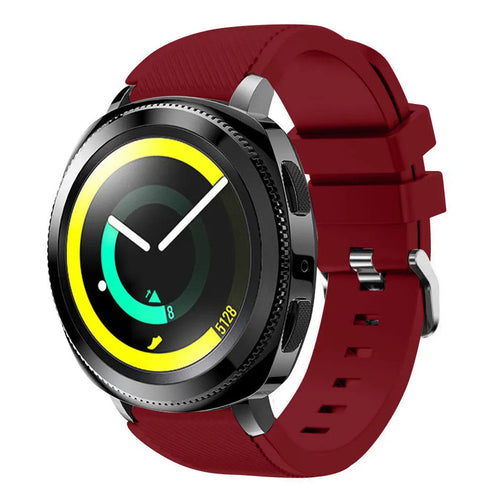 Twill Silicone Strap, burgundy, on a watch, 3/4 front view