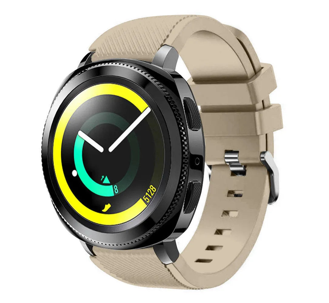Twill Silicone Strap, beige, on a watch, 3/4 front view