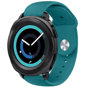 Silicone Sport Strap, green-blue, on a watch, 3/4 front view
