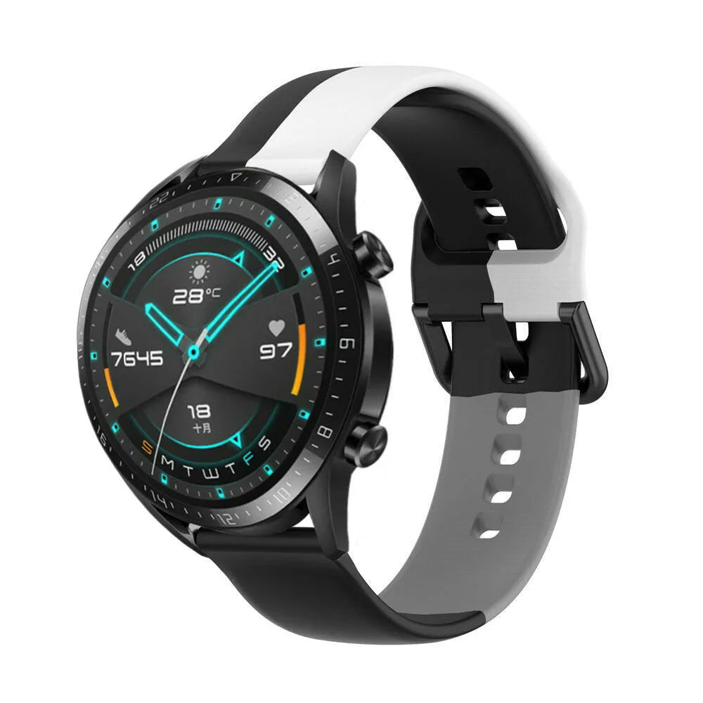 Silicone Triple Sport Strap, on a watch, 3/4 front view