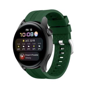 Silicone Strap 'Extreme', army green, on a watch, 3/4 front view