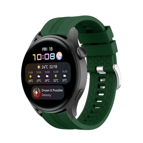 Silicone Strap 'Extreme', army green, on a watch, 3/4 front view