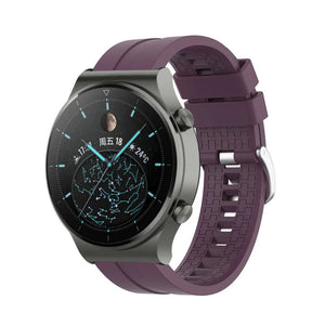 Silicone Strap 'Extreme', purple, on a watch, 3/4 front view