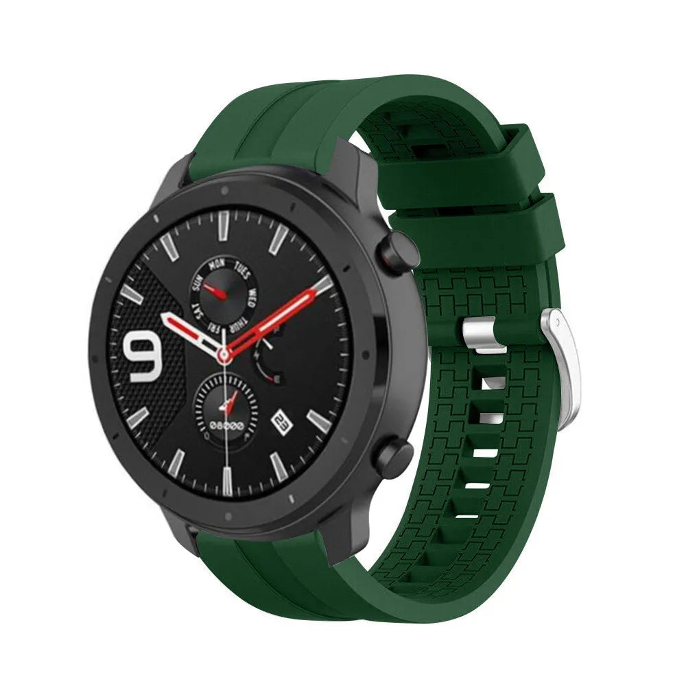Silicone Strap 'Extreme', army green, on a watch, 3/4 front view