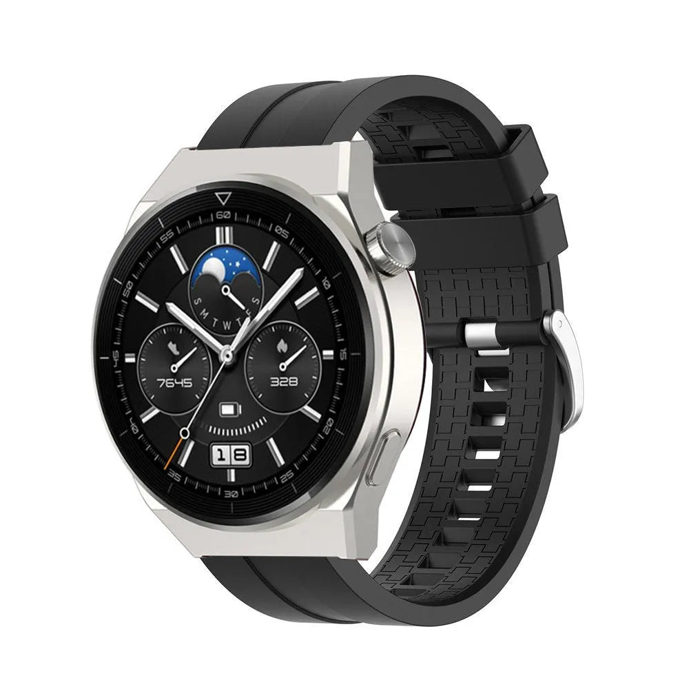 Silicone Strap 'Extreme', black, on a watch, 3/4 front view
