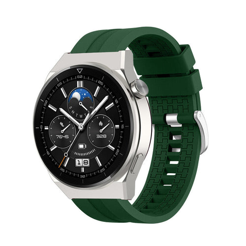Silicone Strap 'Extreme', army green, on a watch, 3/4 front view